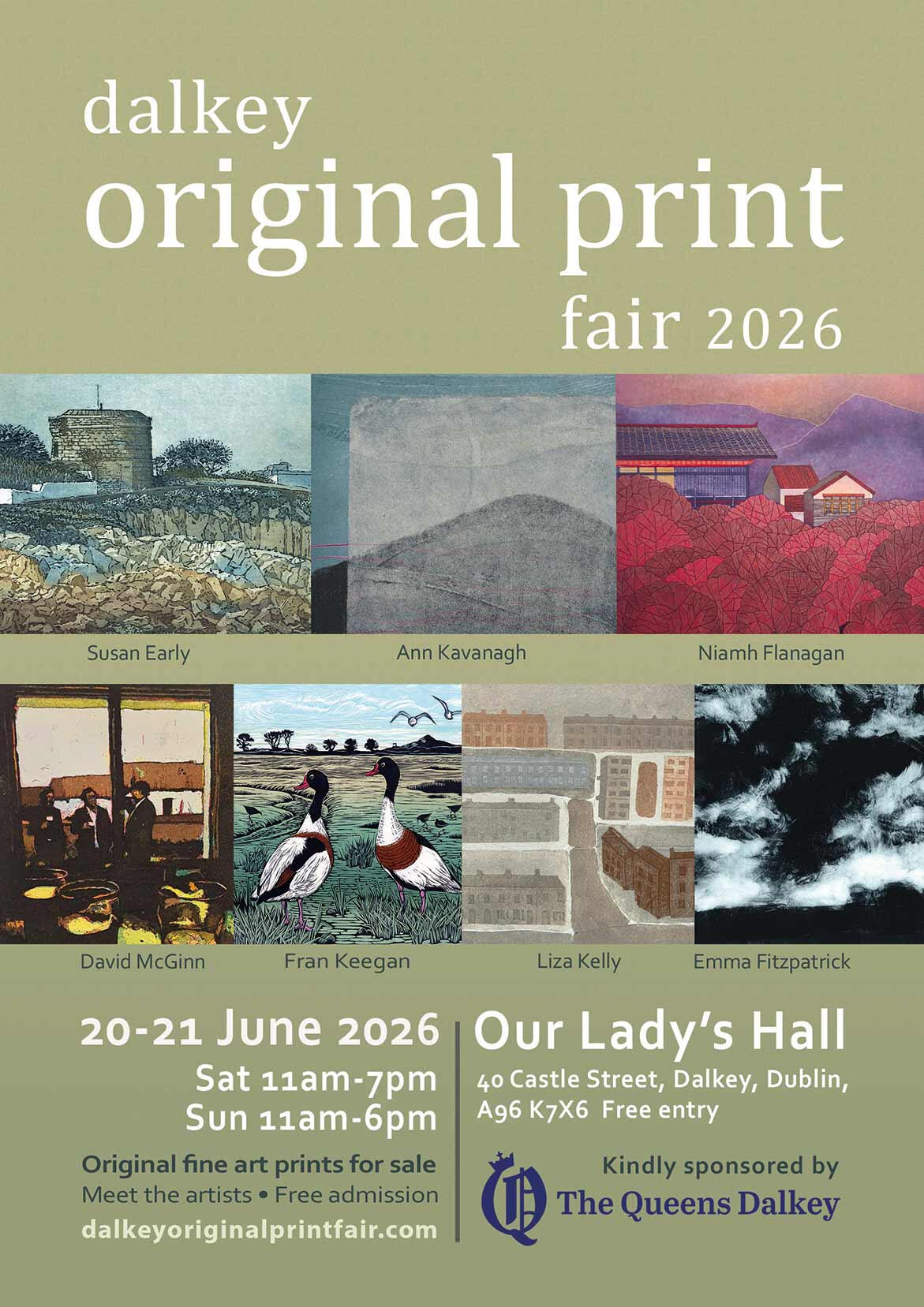 Dalkey Original Print Fair 2026 Dalkey Original Print Fair 2026 poster — seven exceptional printmakers at Our Lady's Hall, Dalkey, Dublin. 20–21 June 2026. Free entry.